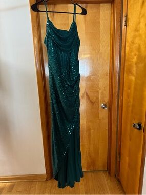 SHEIN Emerald Green Sequin Draped Maxi Dress